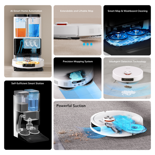 ILIFE T60s Smart Robot Vacuum & Mop with Self-Emptying, Auto Mop Washing & Detergent Dispensing