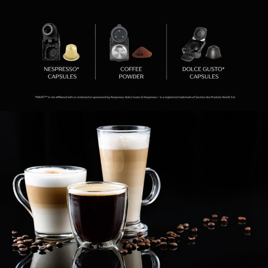 KROFF La Cafeno 3-in-1 Coffee Machine | Compatible with Nespresso, Dolce Gusto & Ground Coffee | 7-Level Brewing