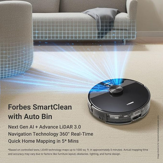 Eureka Forbes SmartClean Robotic Vacuum Cleaner with Auto Bin | Powerful Suction | Automatic Dust Collection | Smart App & Voice Control | Multi-Surface Cleaning