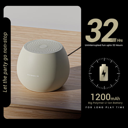 Hammer Drop 5W Bluetooth Wireless Speaker with Twin Pairing, 1200 mAh Battery, 100H StandBy Time, TWS Function, TF Card , USB Slot , Auto-Pairing, In-Built Mic, Type-C Charging, 52mm driver (Beige)