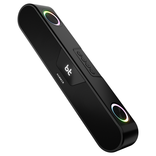 Hammer BeatBox Bluetooth Soundbar 24W Output, RGB Lights, AUX, USB, TF Card & TWS Connectivity, Upto 8Hr Playtime, 52mm Drivers, Easy to Carry, BT Speaker for TV, Mobile, PC, Laptops, Tablets (Black)