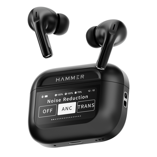 Hammer Screen TWS Bluetooth Earbuds, India's First TWS with On-Case Display, ANC+ENC Technology, Type-C Fast Charging, Bluetooth v5.4, Touch Screen and Find My Earbuds (Black)