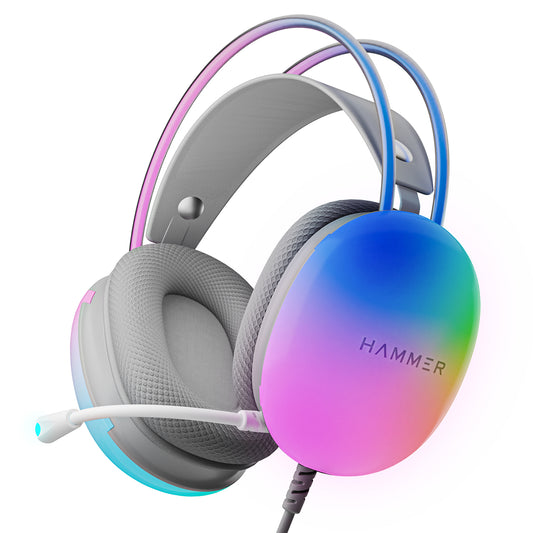 Hammer Blaze Wired Over Ear Gaming Headphones with Mic, 50mm Drivers, Full RGB Lights, C Type Connector for Phones, Gaming Headset with Adjustable Bands with USB (Cyan)