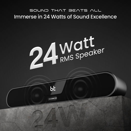 Hammer BeatBox Bluetooth Soundbar 24W Output, RGB Lights, AUX, USB, TF Card & TWS Connectivity, Upto 8Hr Playtime, 52mm Drivers, Easy to Carry, BT Speaker for TV, Mobile, PC, Laptops, Tablets (Black)