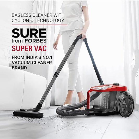 Eureka Forbes SuperVac Bagless Vacuum Cleaner | 1600W Powerful Suction | Cyclonic Technology | 7 Accessories | 1L HEPA Filter | Compact, Lightweight & Easy to Use | 1-Year Warranty | Red