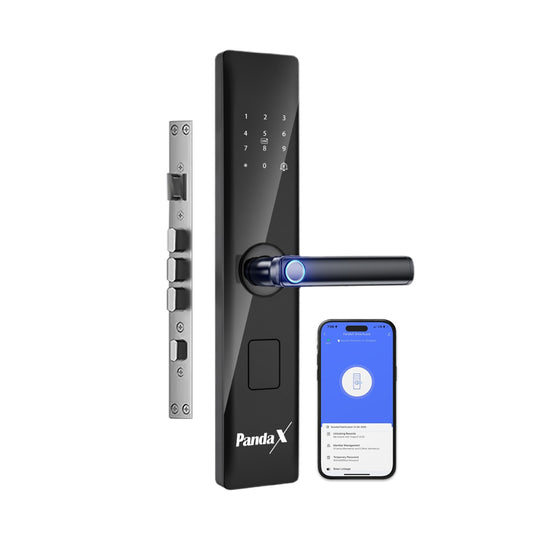 PandaX Smart Door Lock | 6-in-1 Entry with Fingerprint, WiFi App, PIN Code, RFID, OTP & Key | Digital Lock for Main Door & Wooden Doors | 2 Year Warranty | Matte Black