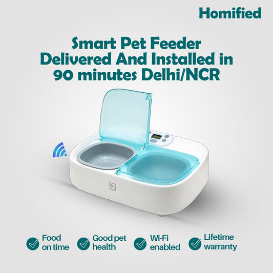 Baybot Pet Feeder (Wet & Dry) - dual tray automatic timed food dispenser for dog and cat | smart, WiFi connected||Delivered and Installed in 90 minutes in Delhi/Ncr